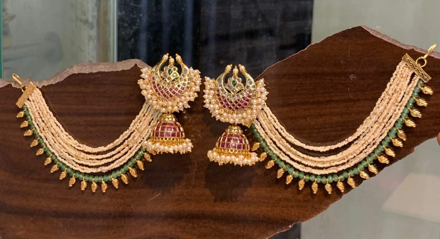Premium Quality Bridal Grand Jhumka Sugarbeads Maatal - Earrings with Chempaswaralu