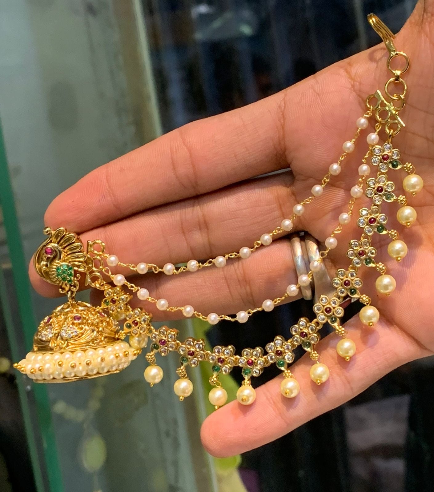 Premium Quality Bridal Peacock Jumki Maatal - Earrings with Chempaswaralu
