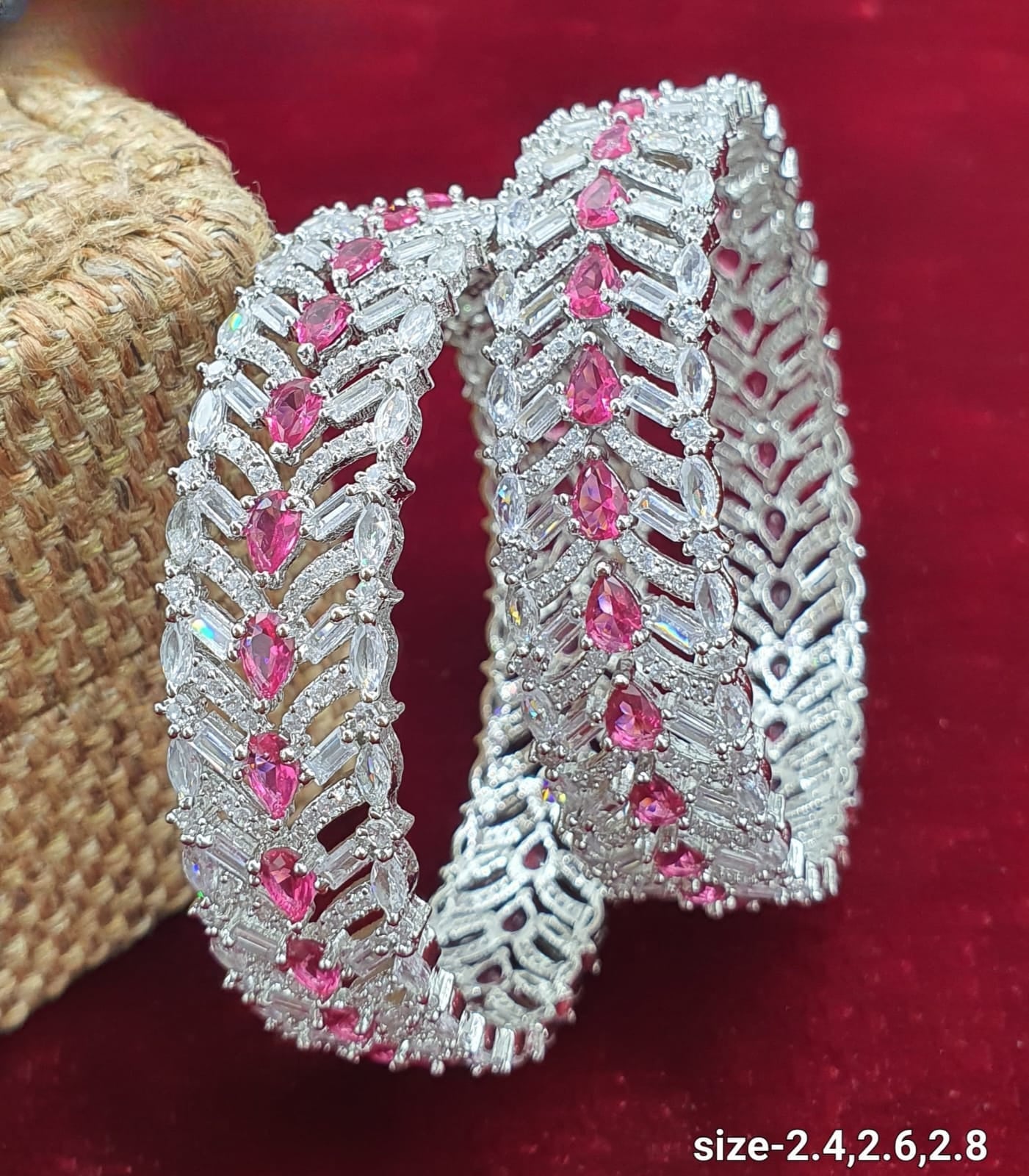 Beautiful American Diamond Broad Bangles -CZ Stone Silver Bangles -set of 2