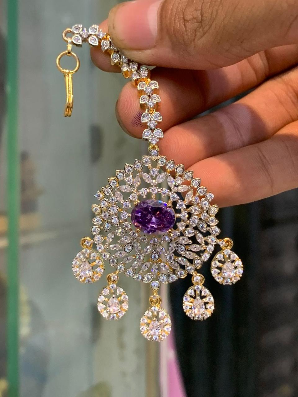 Beautiful GJ Polish Cz Stone Maang Tikkas -Premium Quality