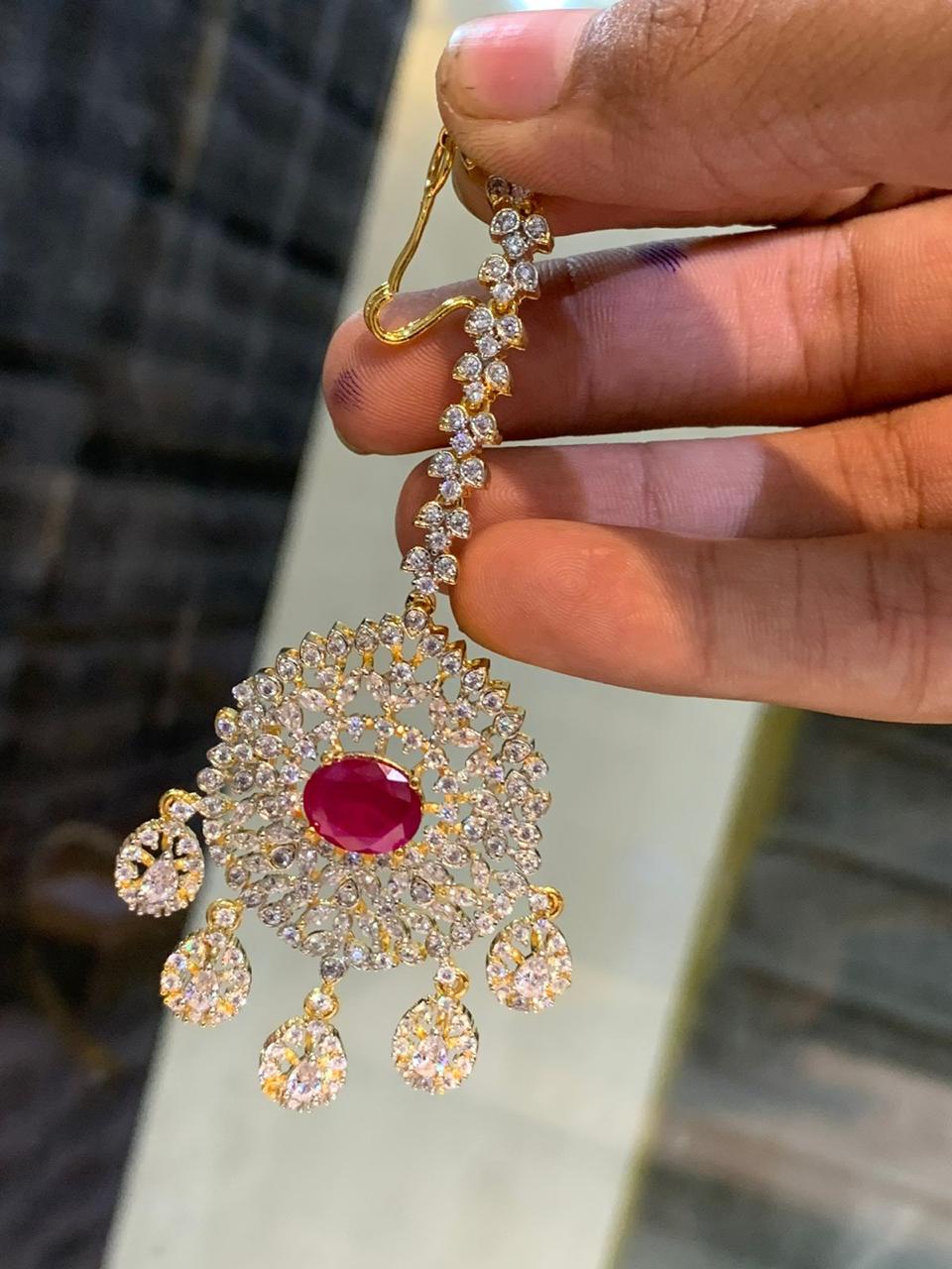Beautiful GJ Polish Cz Stone Maang Tikkas -Premium Quality