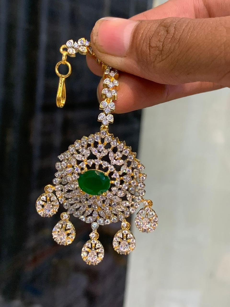 Beautiful GJ Polish Cz Stone Maang Tikkas -Premium Quality