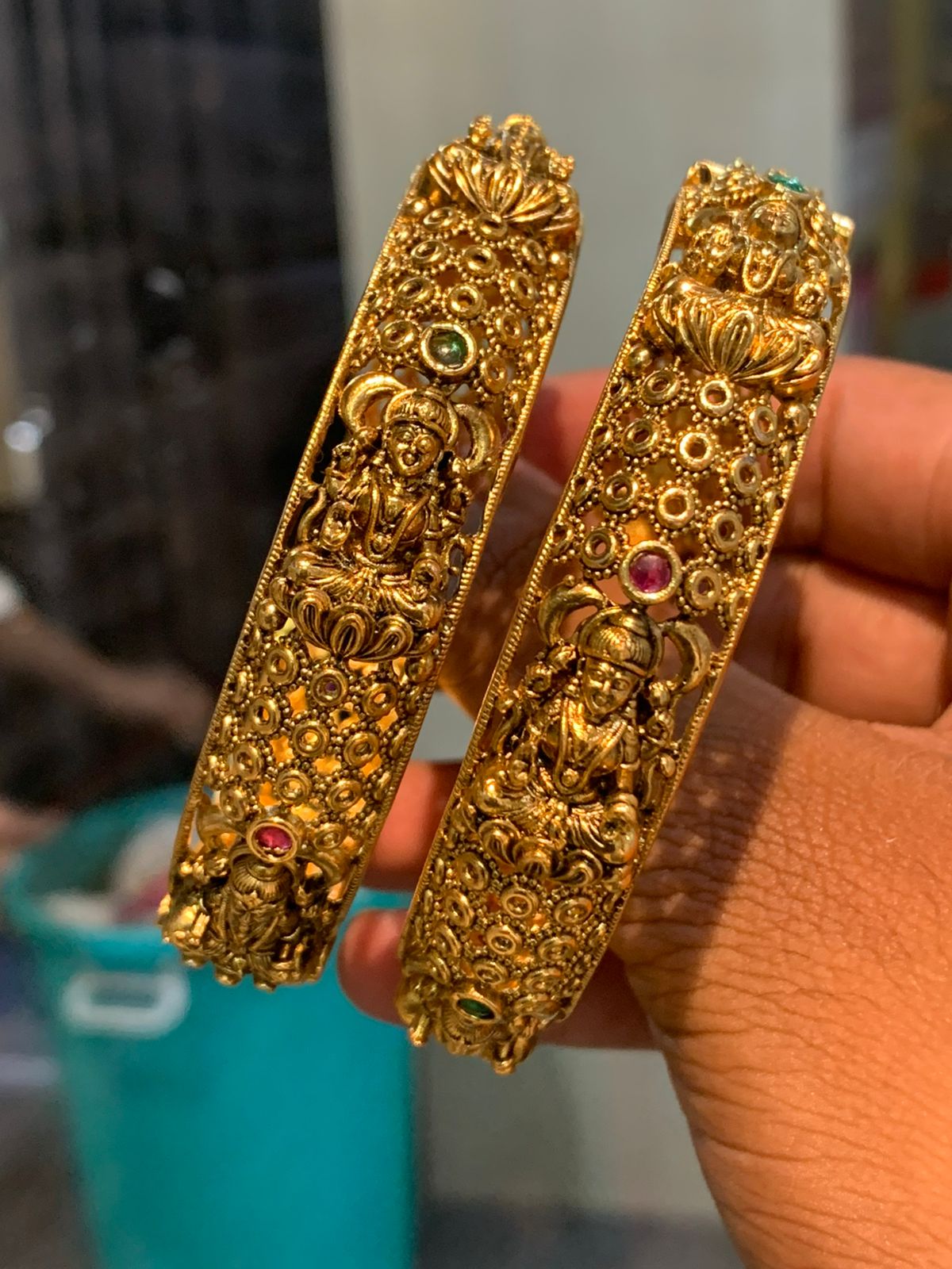 Beautiful Temple Matte Finish Openable Kada Bangles - Premium Quality - 2 Piecaes