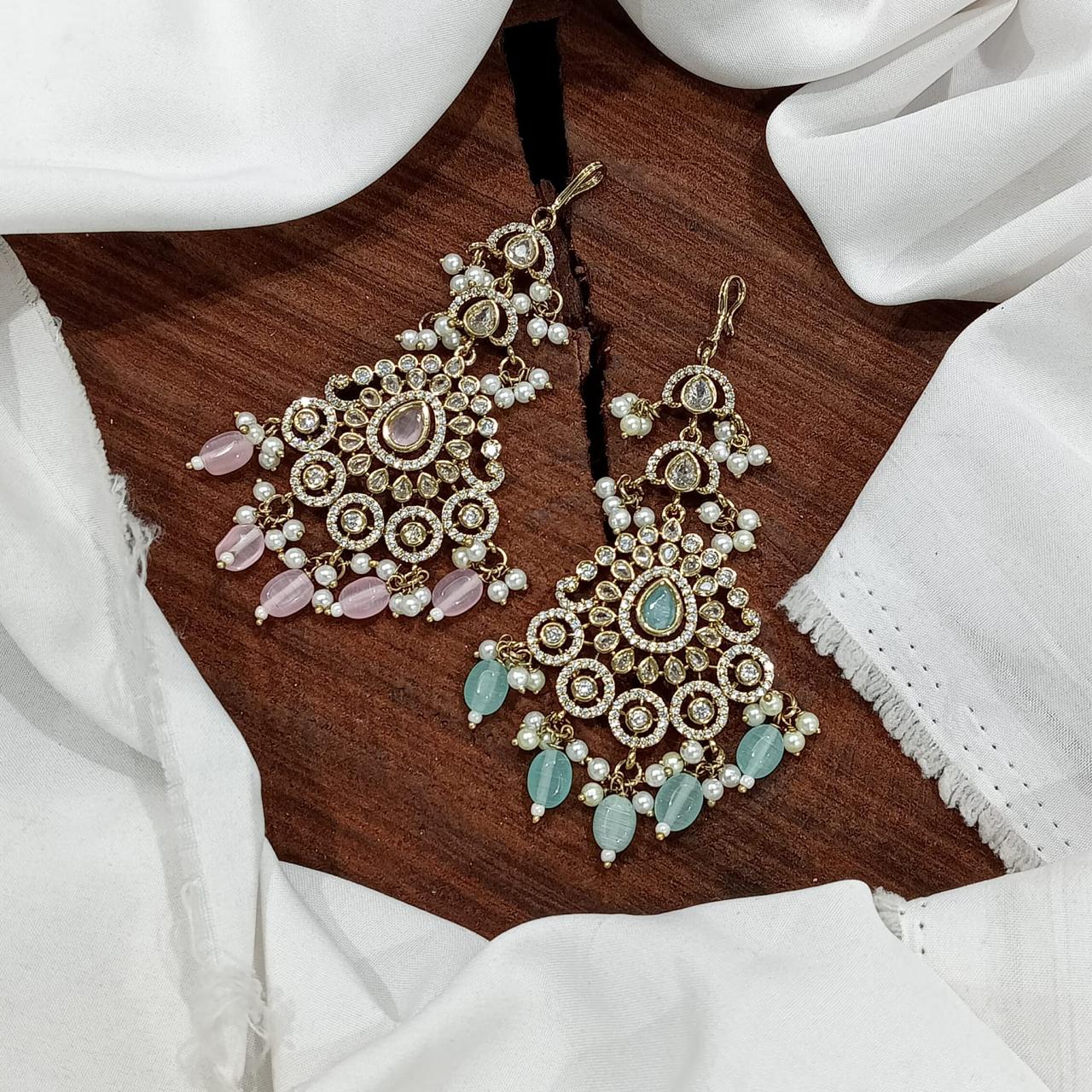 Beautiful Victorian Polish Cz Stone Beaded Maang Tikkas