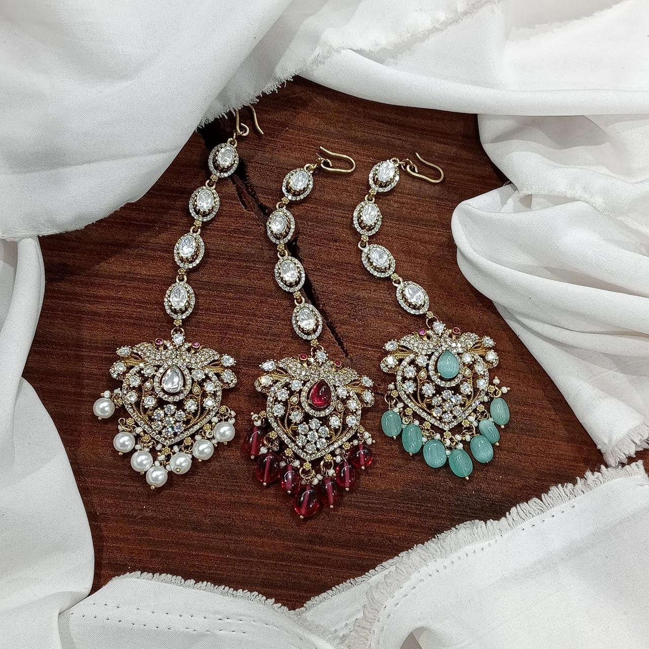 Beautiful Victorian Polish Cz Stone Maang Tikkas