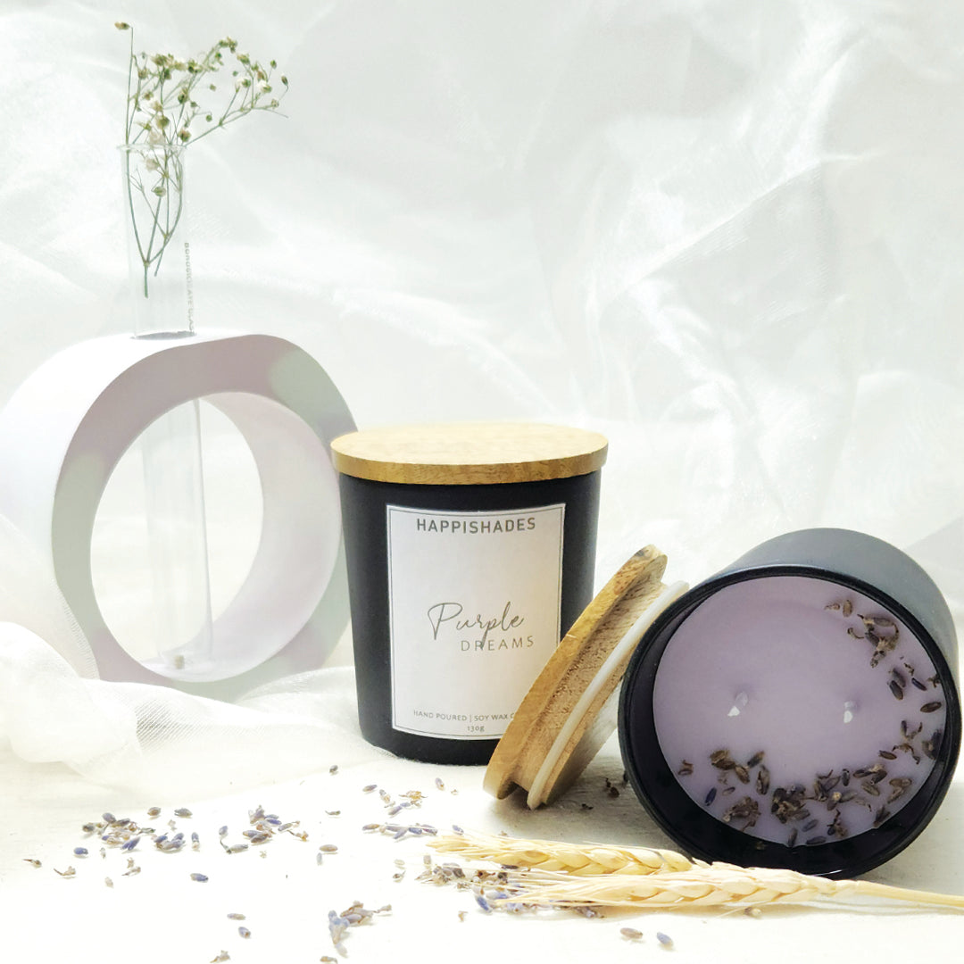 Happishades Premium Black Scented Glass Jar Floral Lavender Fragrance