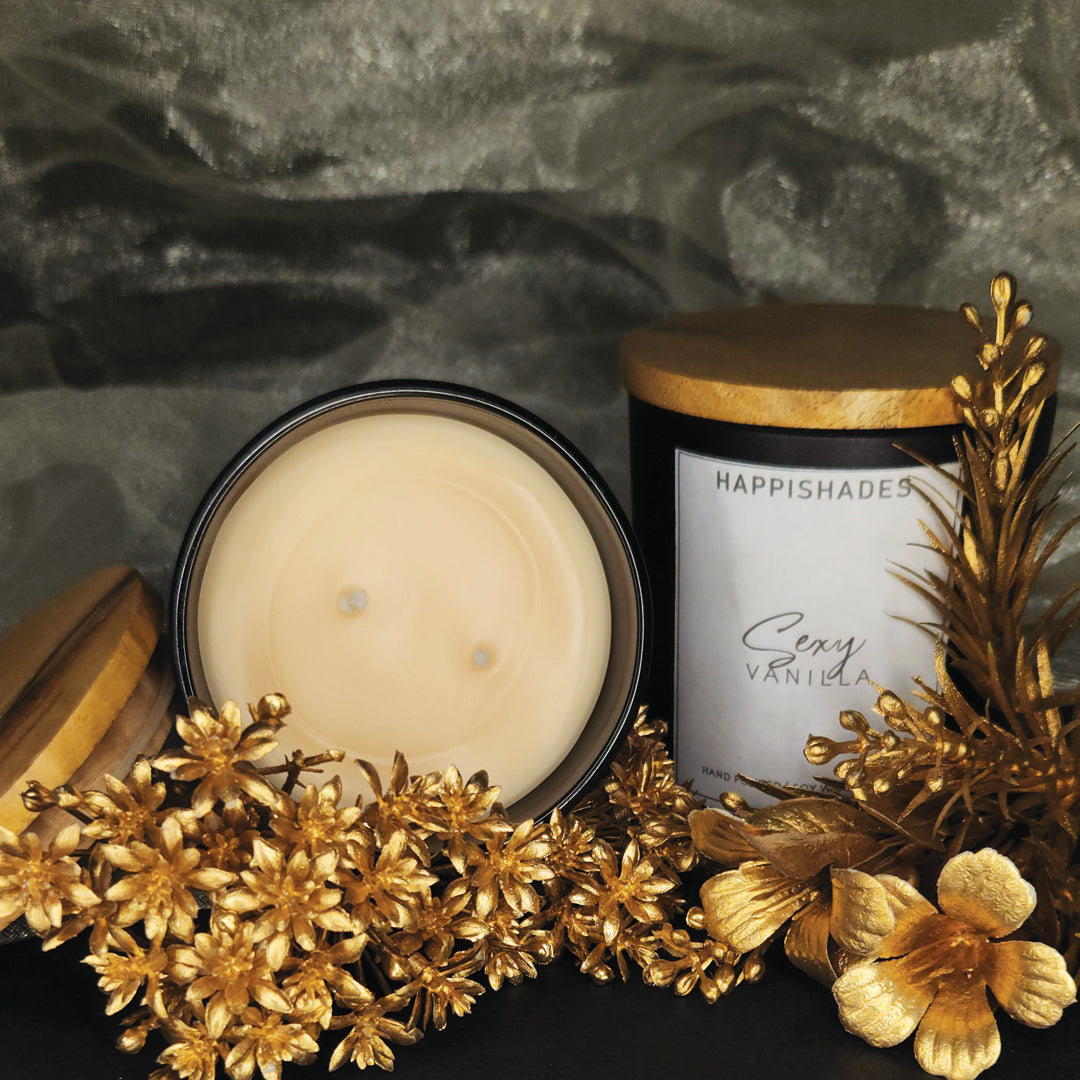 Happishades Premium Black Scented Glass Jar Vanilla Fragrance