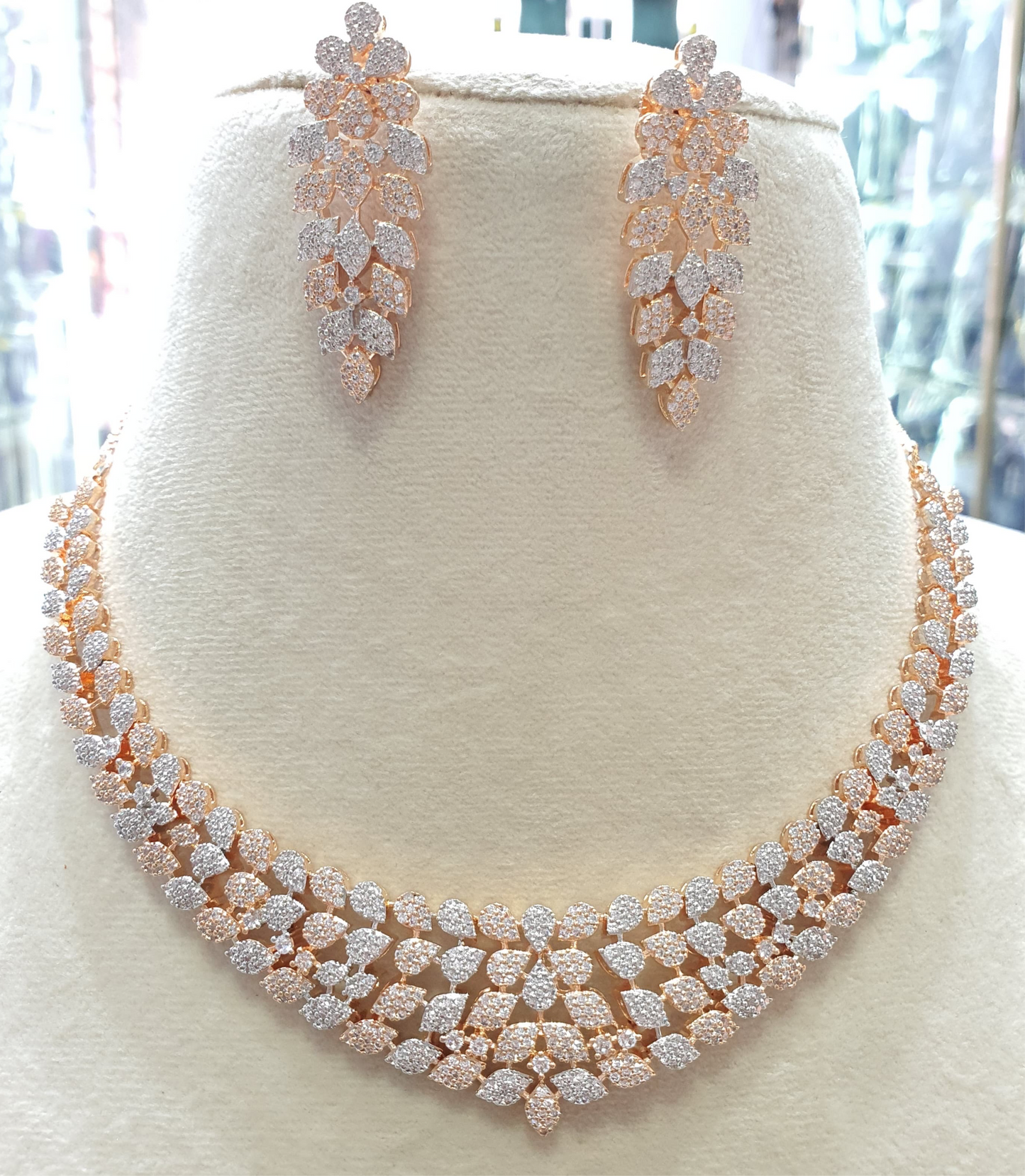 Sparkling AD Stone Necklace Set with Dangler Earrings