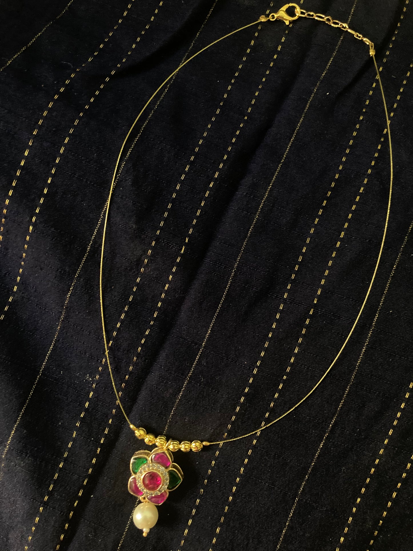 Elegant Premium Jadau Kundan Invisible Chain Necklace -Multicolor