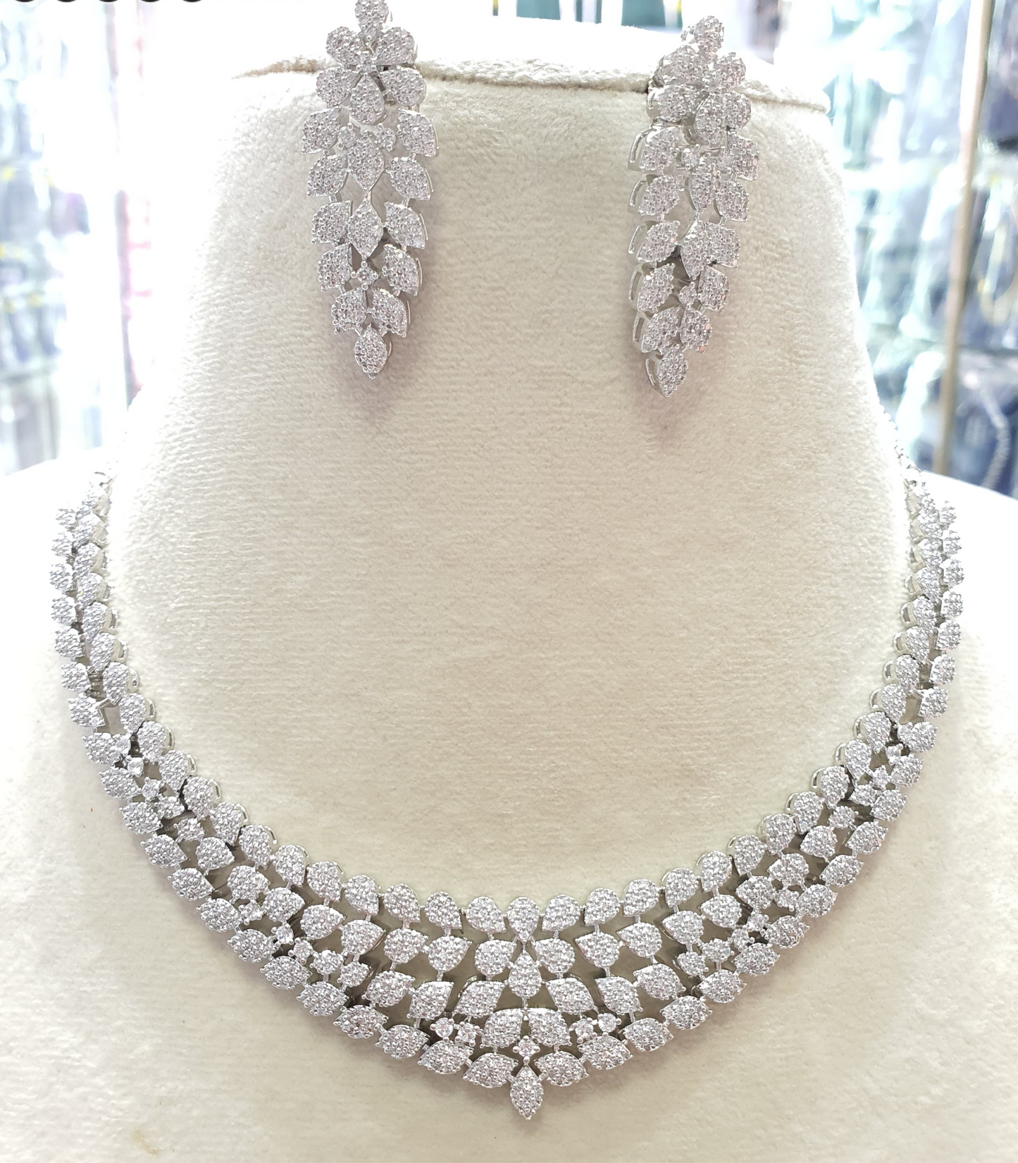 Sparkling AD Stone Necklace Set with Dangler Earrings