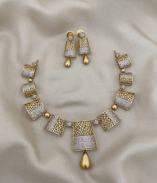 Trending Fusion Cz Stone Necklace with Earrings