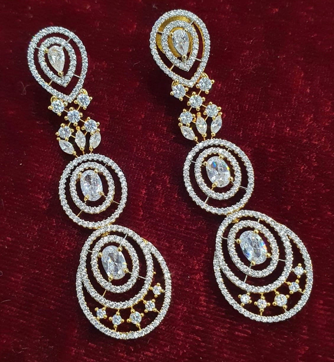 Classy AD stone Danglers- Gold Finish Long Earrings
