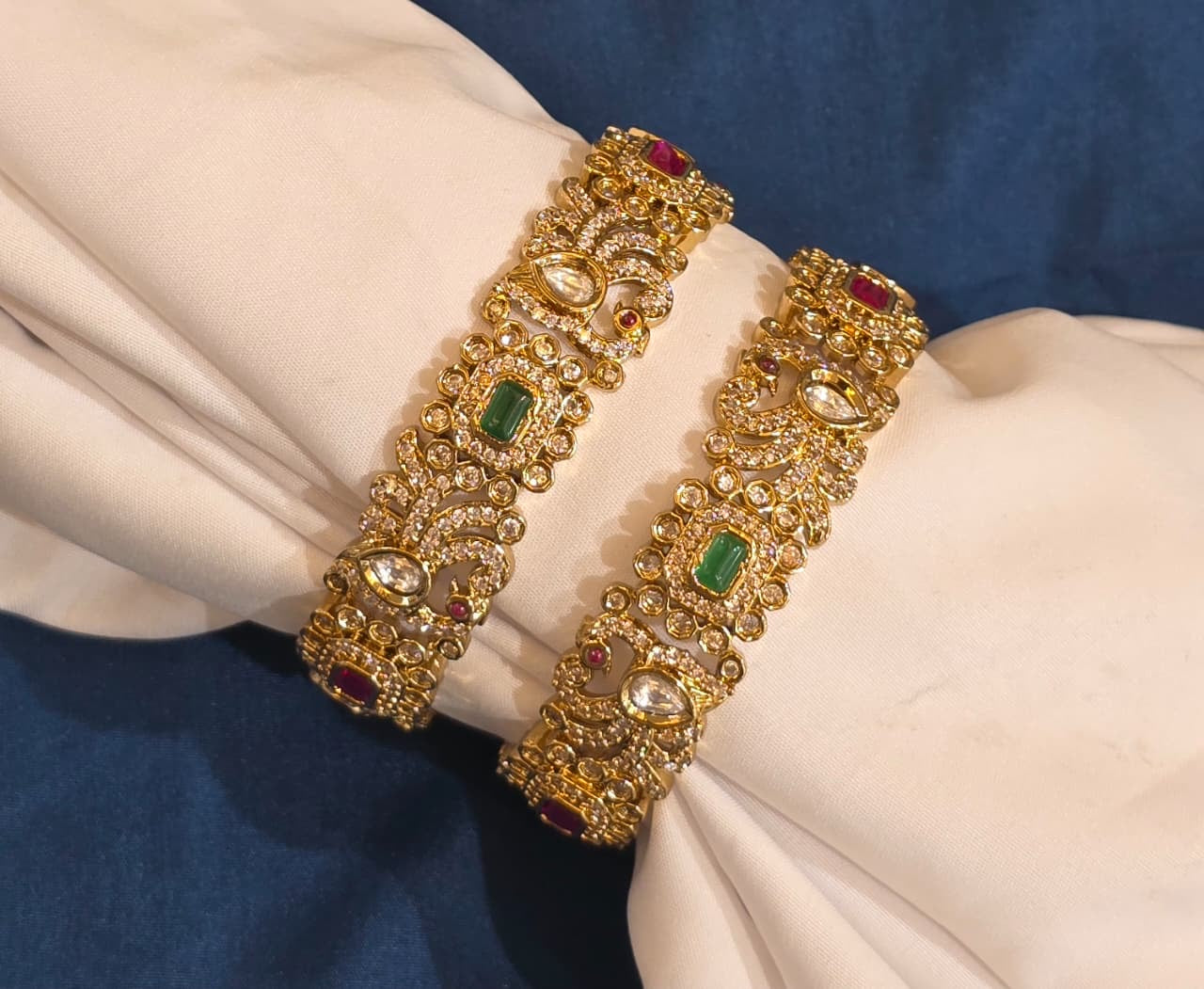 DesignerWear Premium Matte Antique AD Stone Bangles Set Of 2- Party Wear