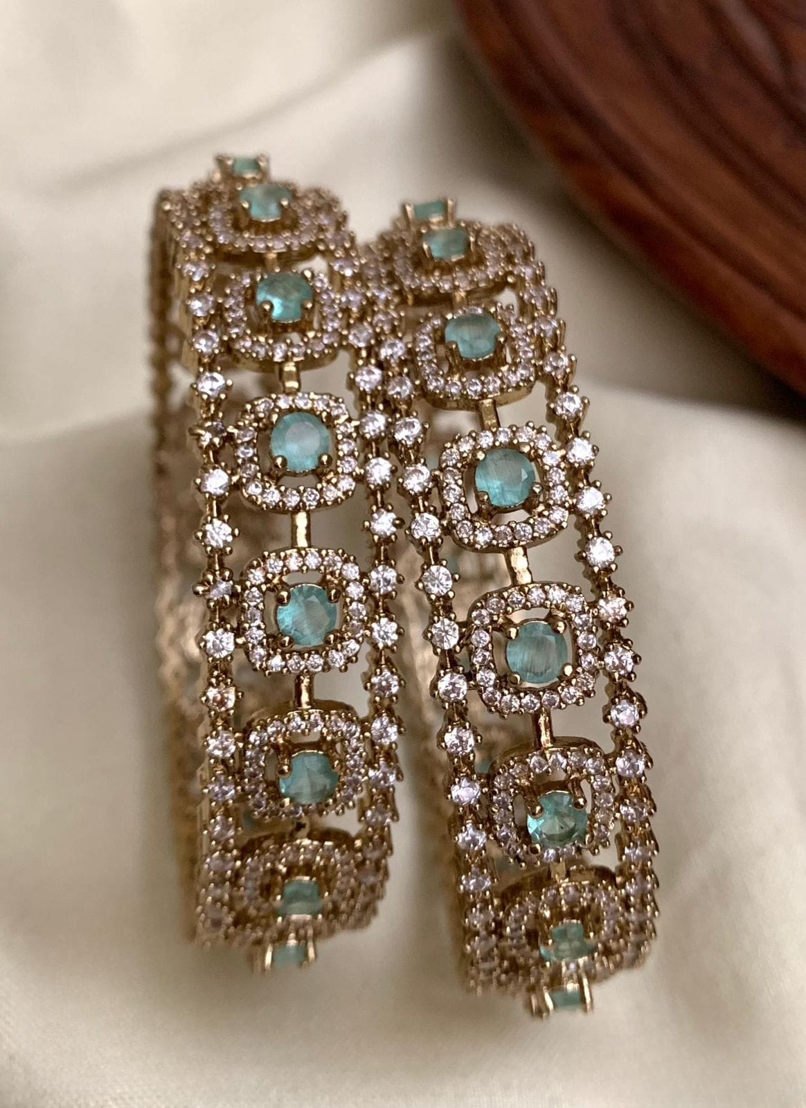 Designer Wear Premium Antique Finish AD Stone Bangles -Set Of 2