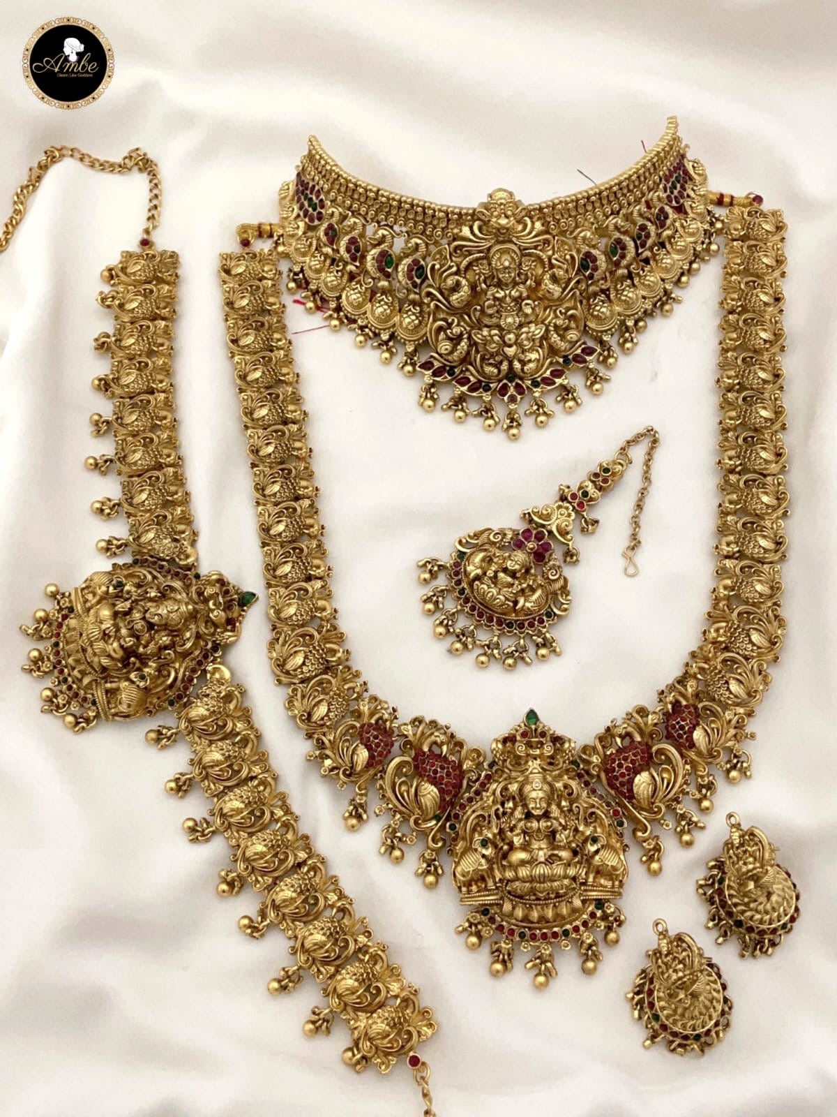 Trending Temple Jewelry Matte Finish Semi Bridal Choker Necklace Combo Set