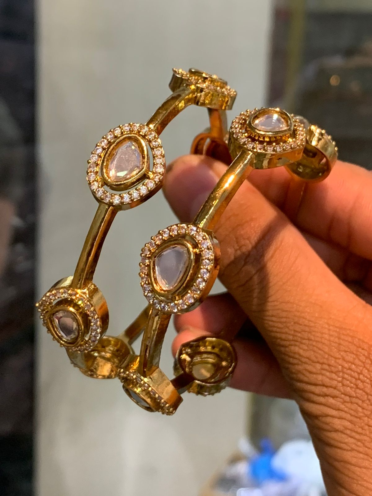 Elegant Antique Matte CZ Stone Bangles -Set Of 2