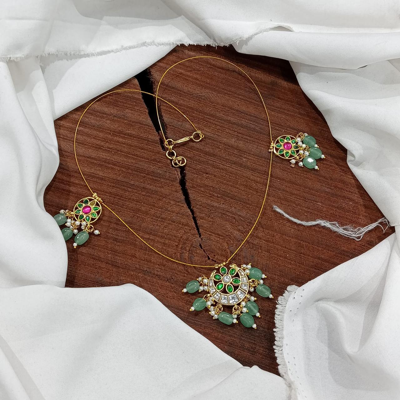 Elegant Premium Jadau Kundan Invisible Chain Necklace -Multicolor