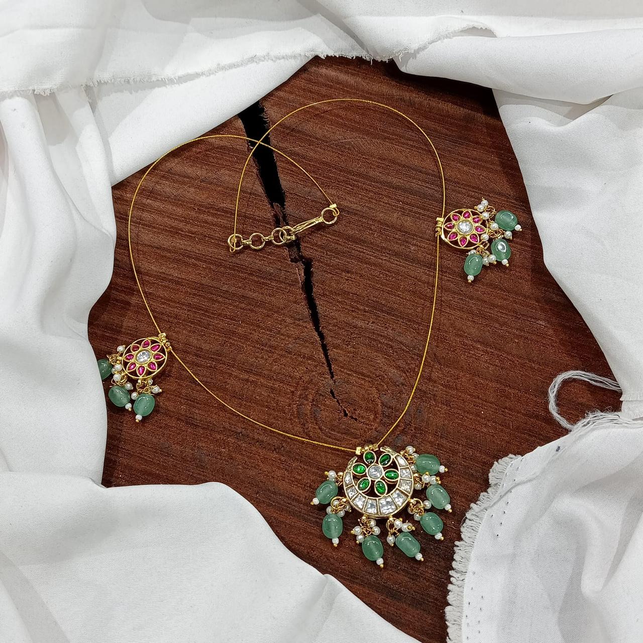 Elegant Premium Jadau Kundan Invisible Chain Necklace -Multicolor