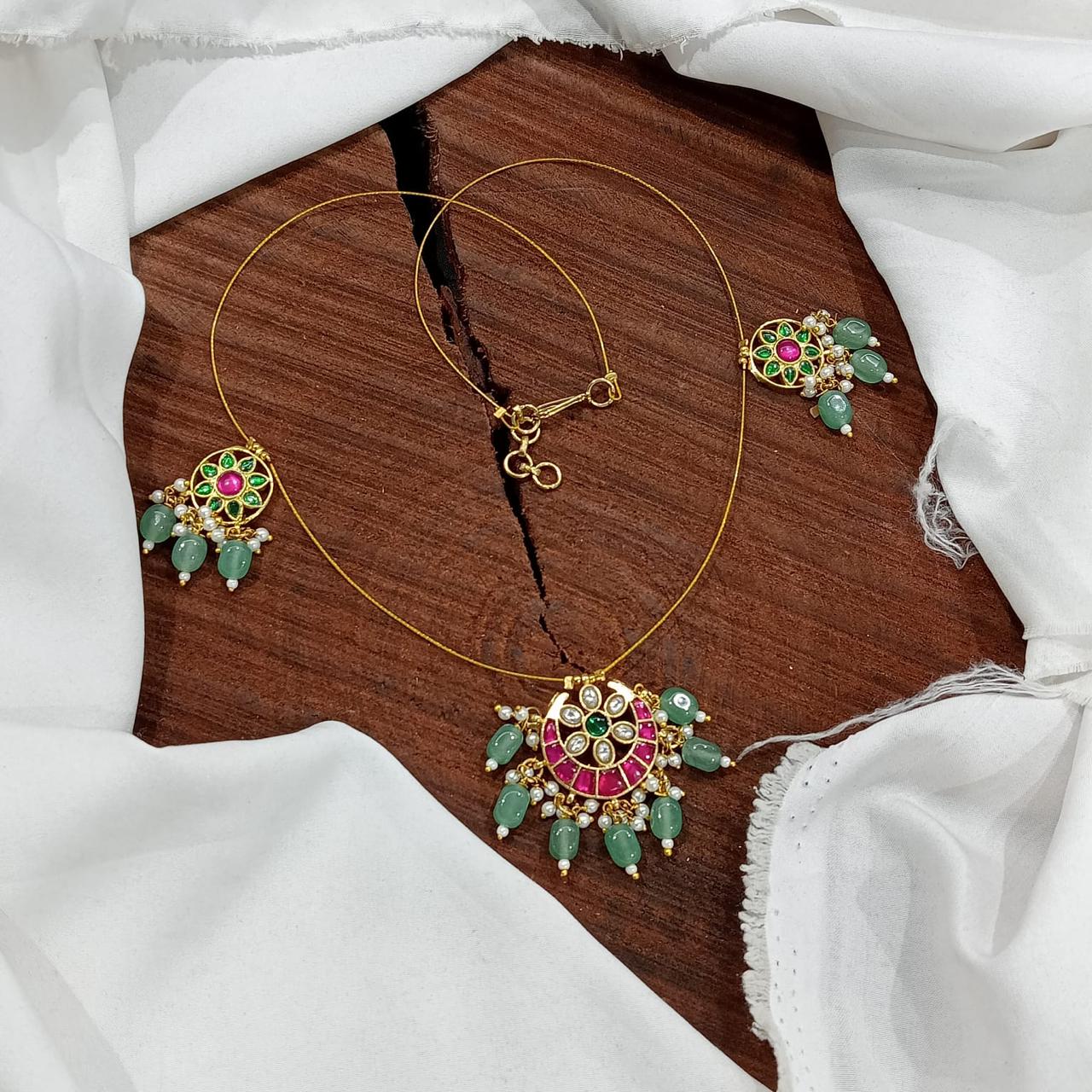 Elegant Premium Jadau Kundan Invisible Chain Necklace -Multicolor