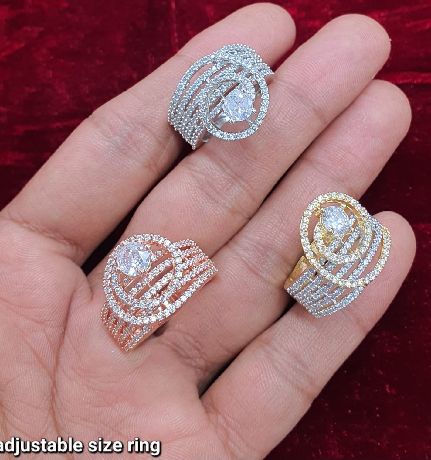 Elegant Premium Multi-Layer CZ Adjustable Statement Ring - 1 Piece