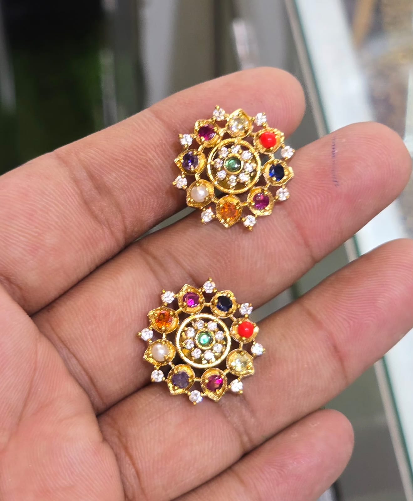 Elegant Premium Navaratna Gold Plated Stud Earrings