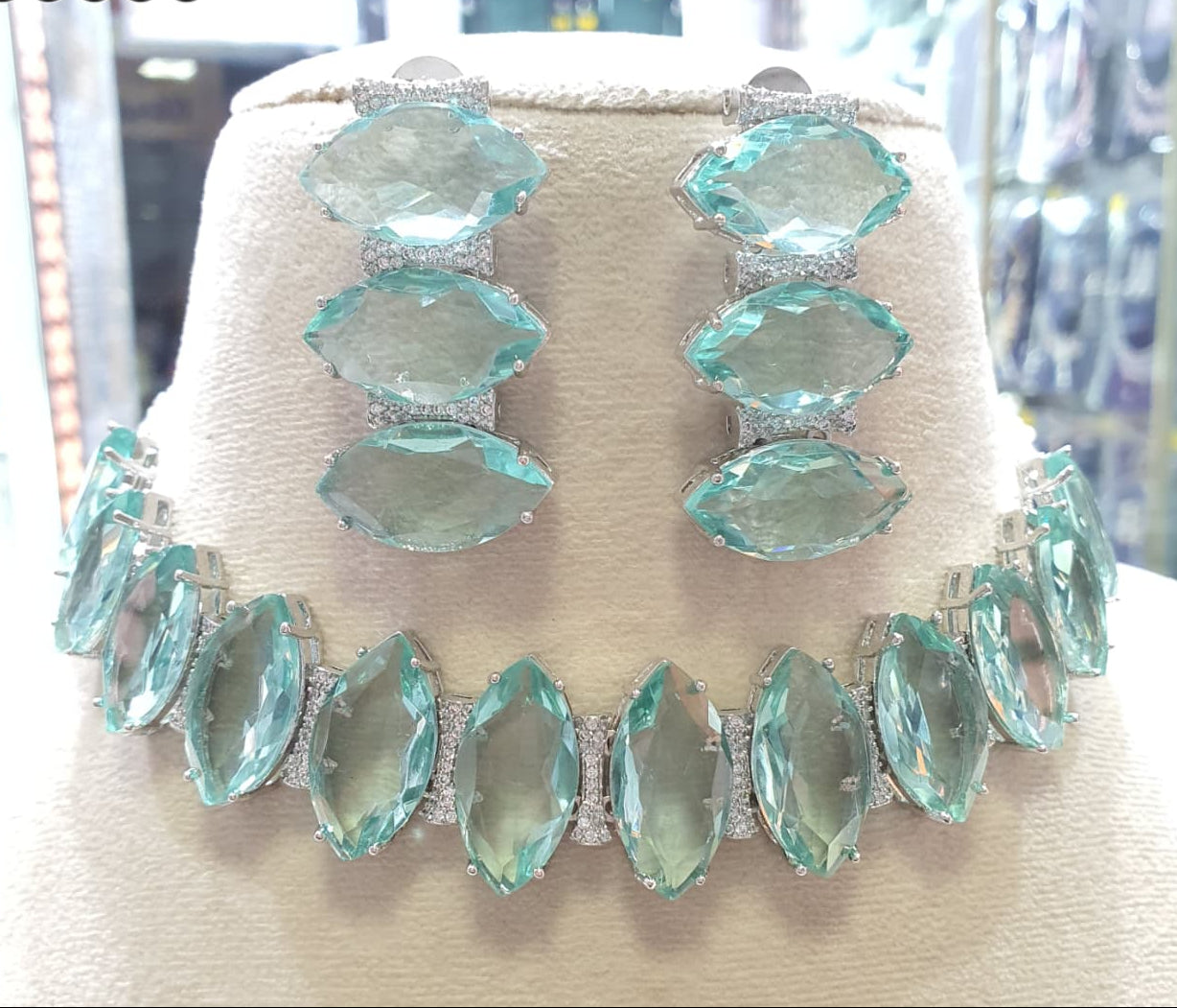 Elegant Premium Partywear Bridal Necklace Set With Earrings - Silver Finish