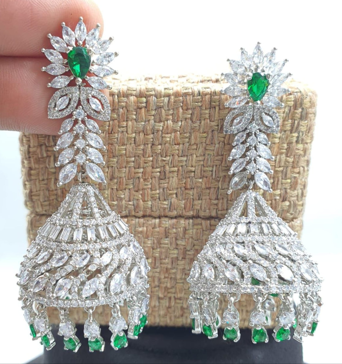 Elegant Revolving CZ Stone Jhumka Earrings - Silver Finish