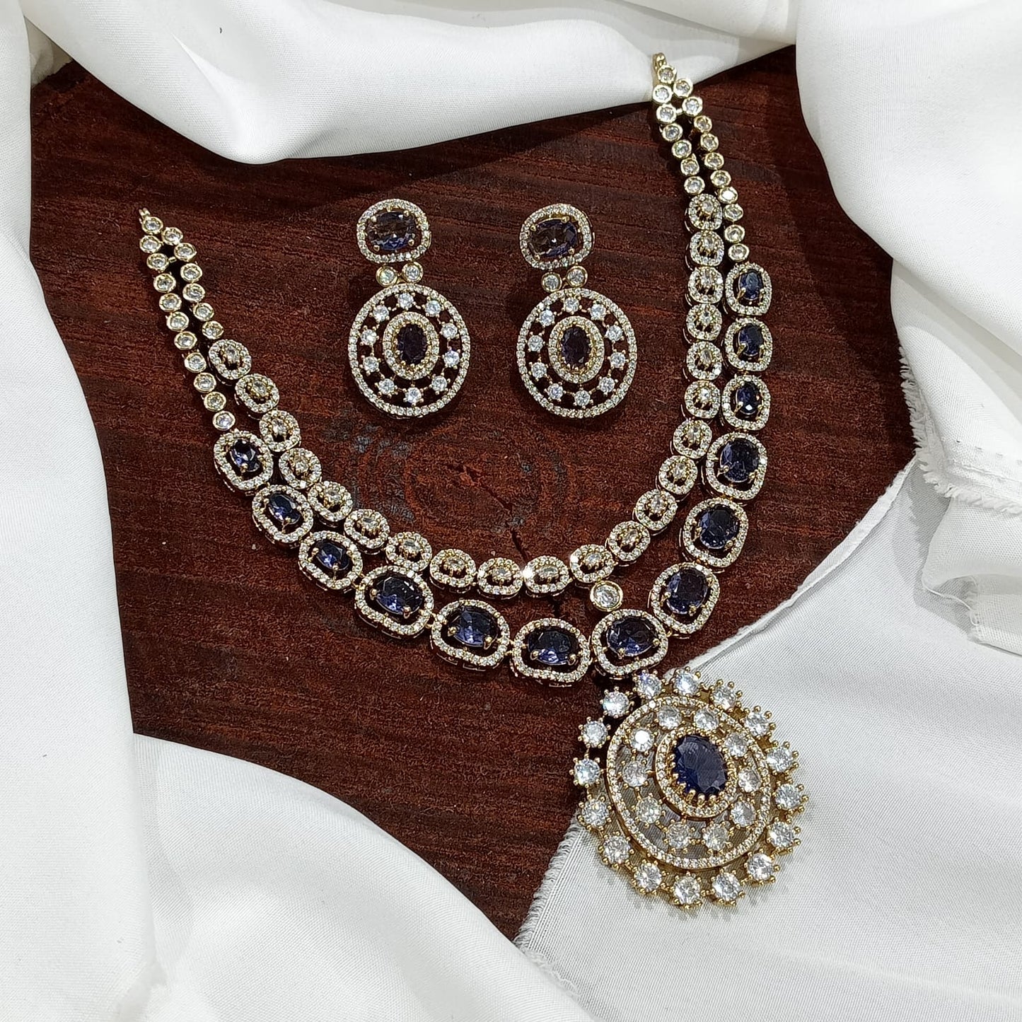 Exquisite Premium finish Moissanite Stone Diamond Replica Necklace with Earrings