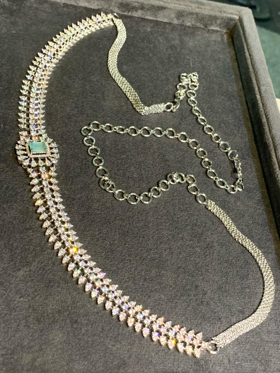 Fashionable Stone Jewelry American Diamond Hipchain - Silver Polish