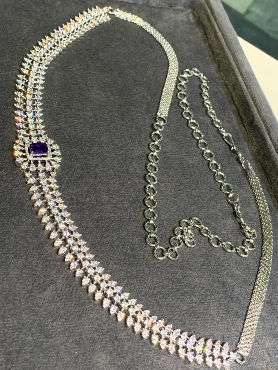 Fashionable Stone Jewelry American Diamond Hipchain - Silver Polish