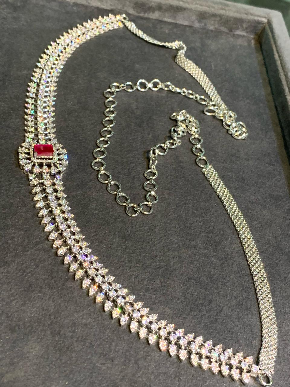 Fashionable Stone Jewelry American Diamond Hipchain - Silver Polish