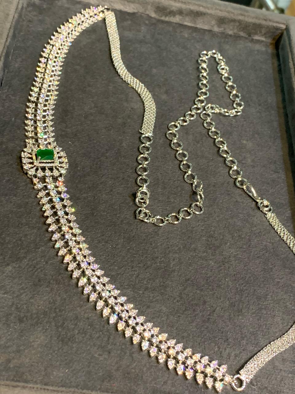 Fashionable Stone Jewelry American Diamond Hipchain - Silver Polish