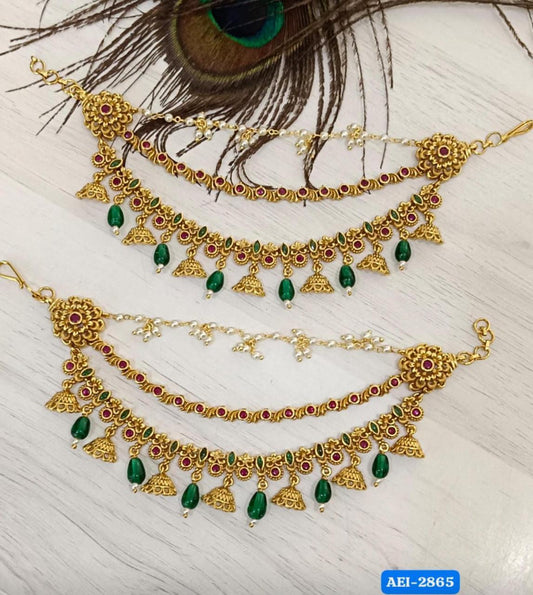 Grand Bridal Earchains For Earrings - Temple Jewelry Chempaswaralu
