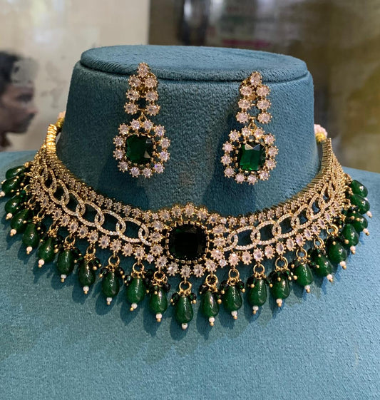 Grand Bridal GJ Polish Choker Necklace Set With Earrings -Premium Quality