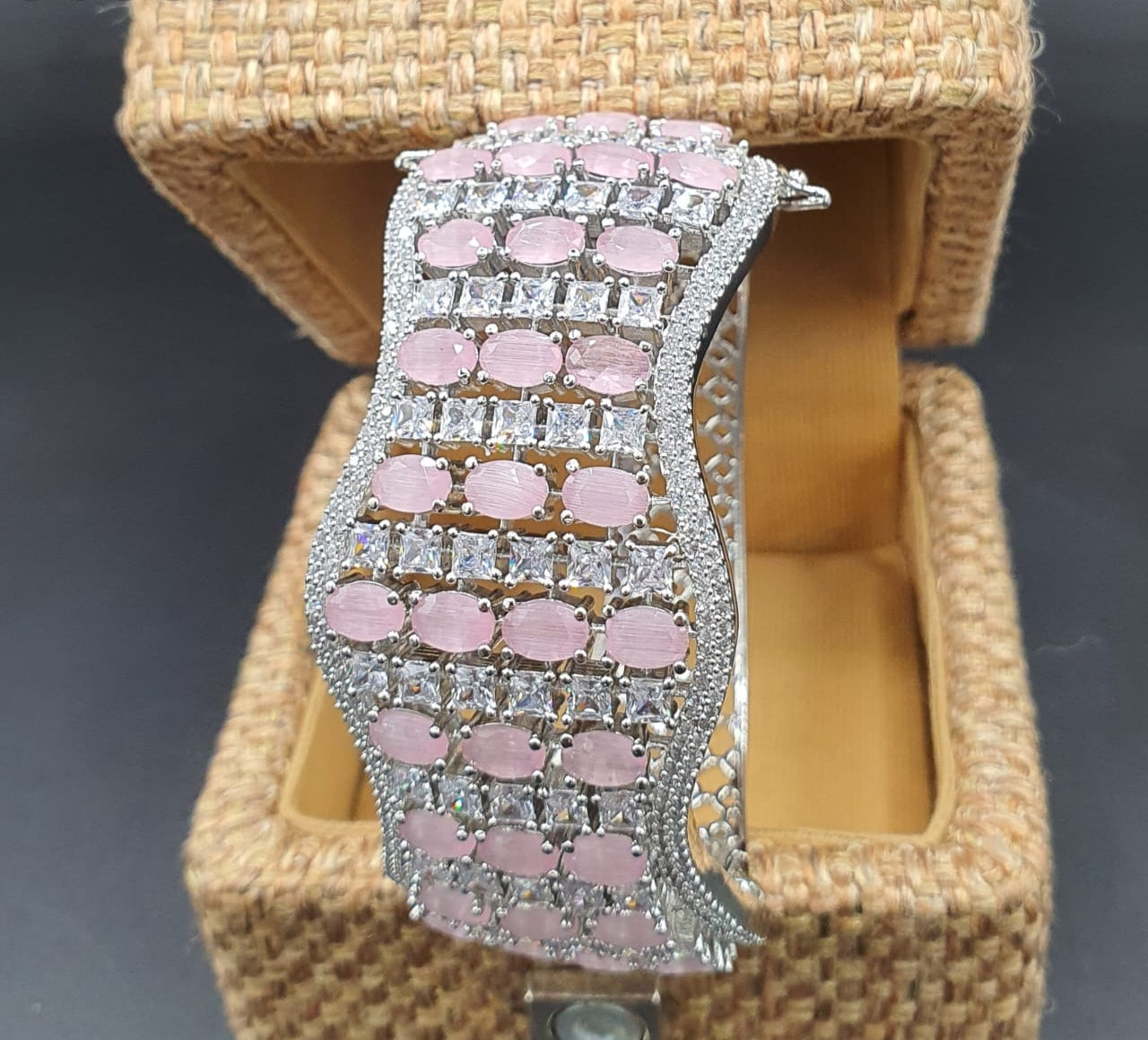 Exquisite Designs- American Diamond Bracelets- Pink Cz Openable Kada Bangle