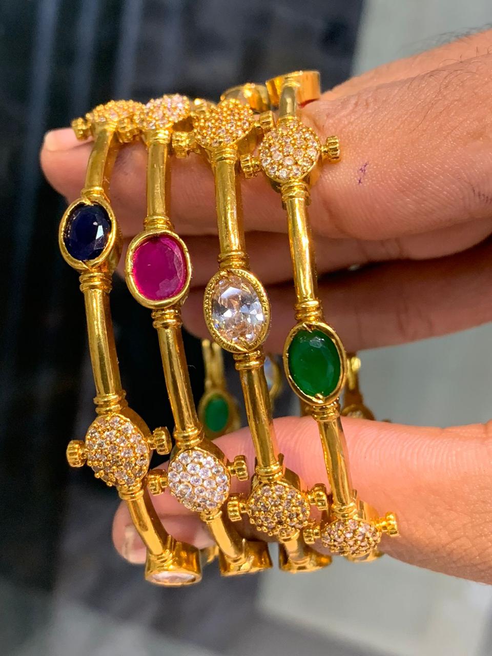 Premium Quality Colorful Navaratna Thin Bangles -set of 4