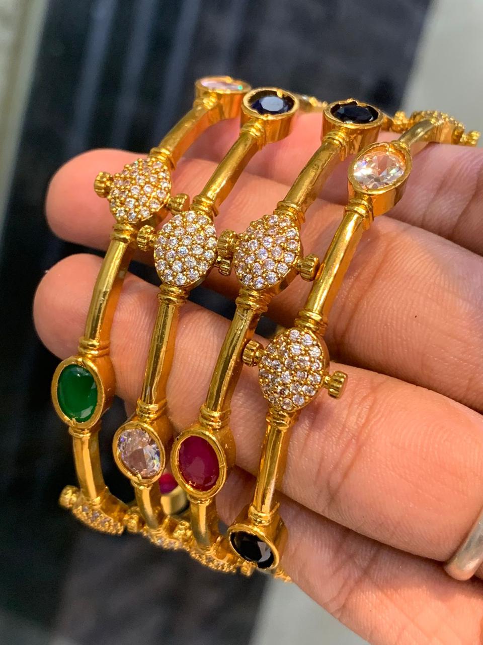 Premium Quality Colorful Navaratna Thin Bangles -set of 4
