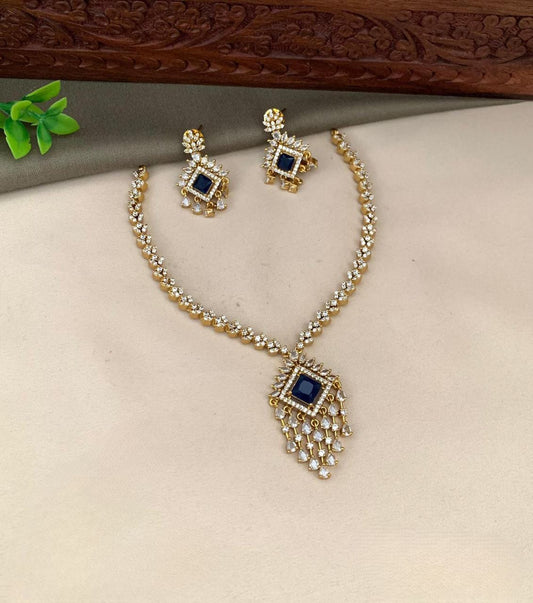 Premium Blue Stone Necklace Set With Earrings