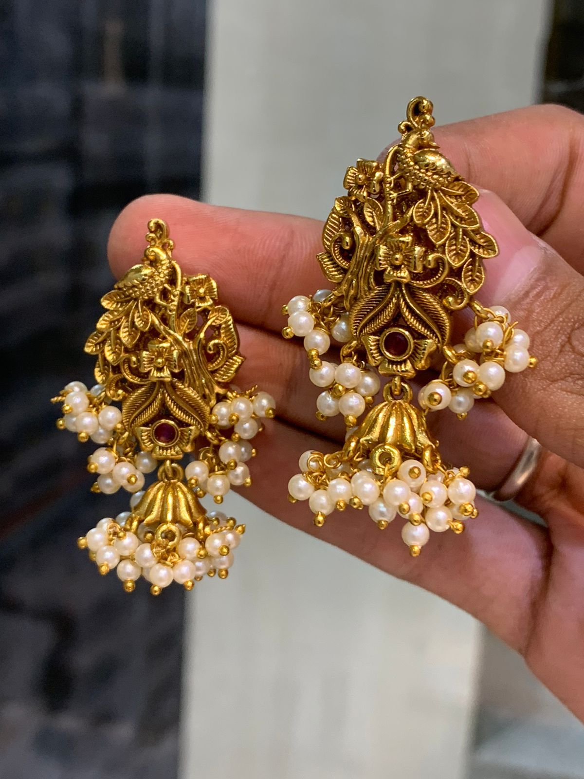 Premium Matte Finish Peacock Guttapusalu Earrings
