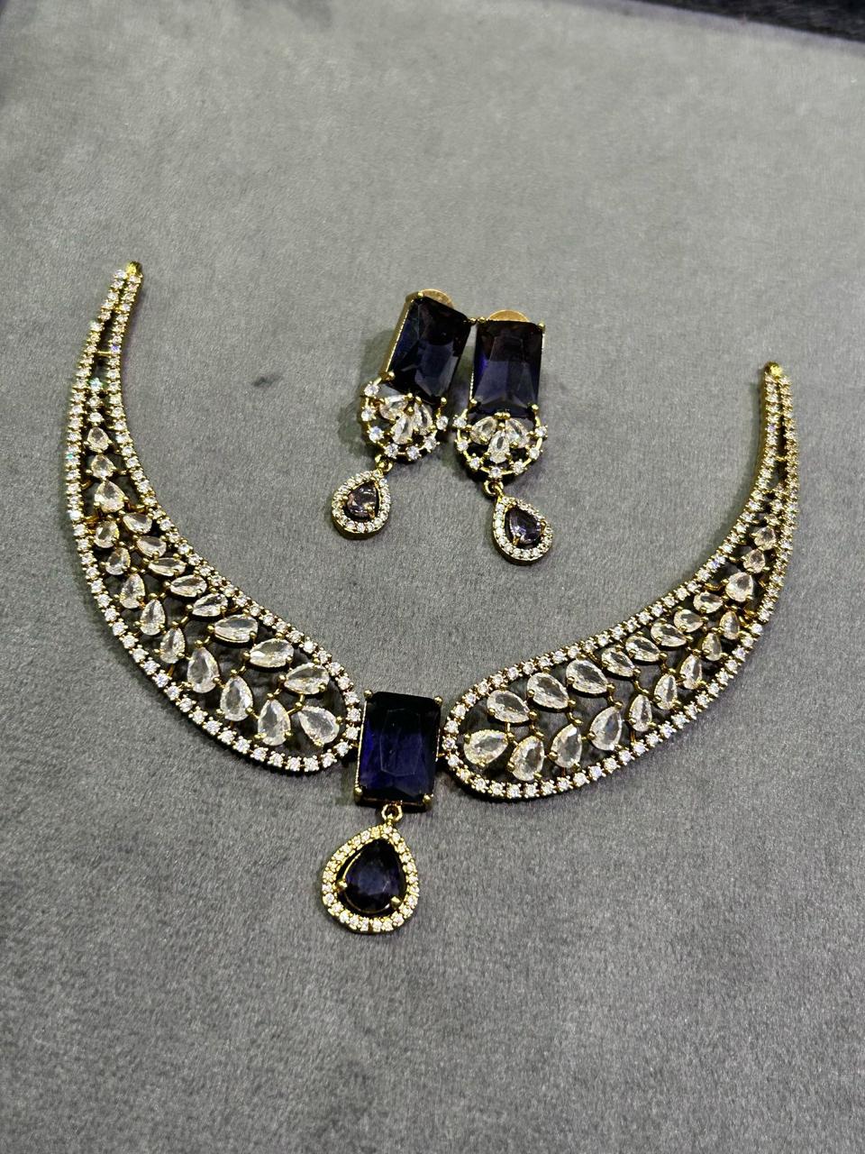 Latest Cz Stone Pendant Necklace Set With Kanti And Earrings - Premium Quality