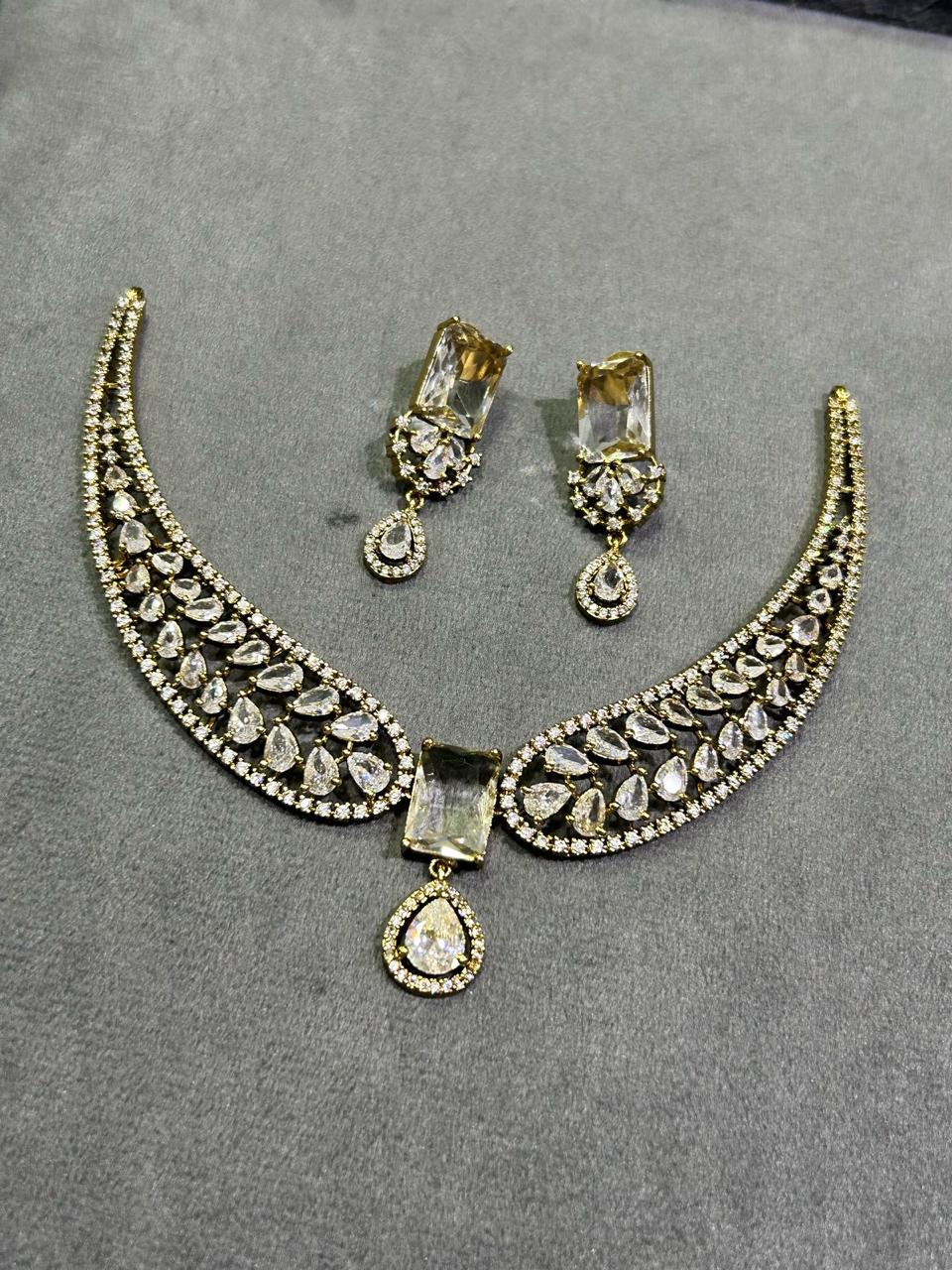 Latest Cz Stone Pendant Necklace Set With Kanti And Earrings - Premium Quality
