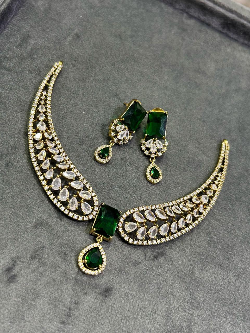 Latest Cz Stone Pendant Necklace Set With Kanti And Earrings - Premium Quality