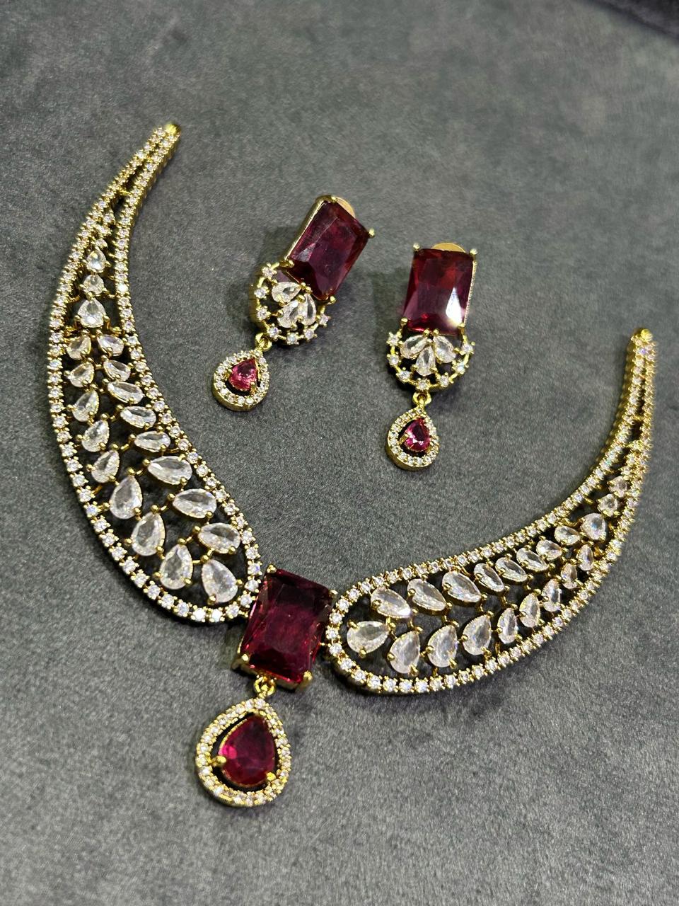 Latest Cz Stone Pendant Necklace Set With Kanti And Earrings - Premium Quality