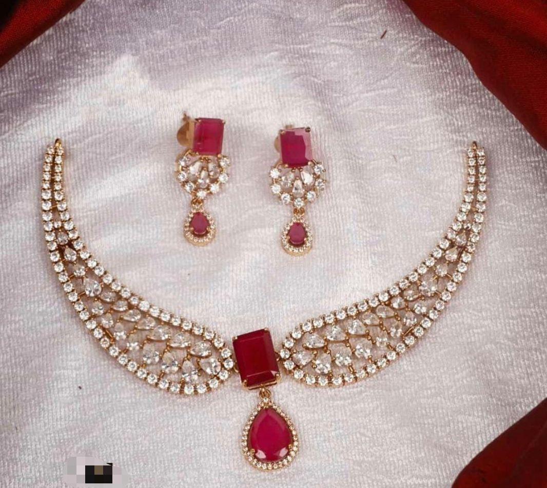 Latest Cz Stone Pendant Necklace Set With Kanti And Earrings - Premium Quality