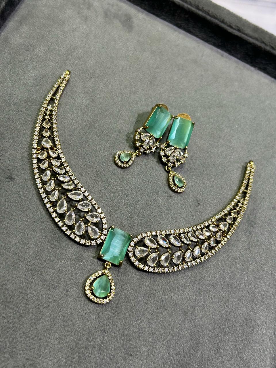 Latest Cz Stone Pendant Necklace Set With Kanti And Earrings - Premium Quality