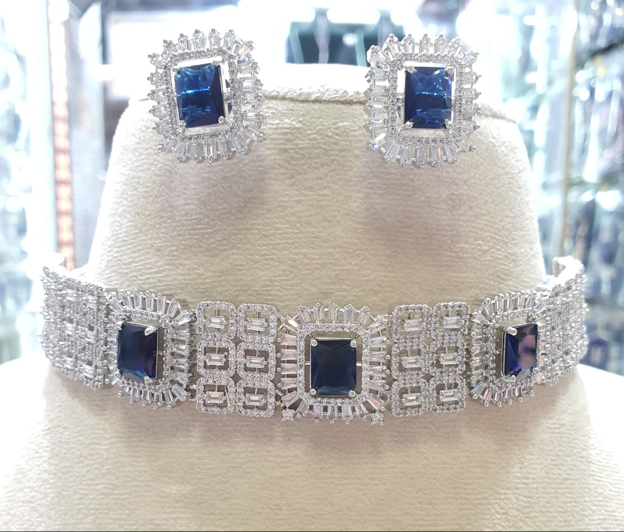 Latest Premium Bridal CZ Stone Silver Finish Necklace Set With Earrings