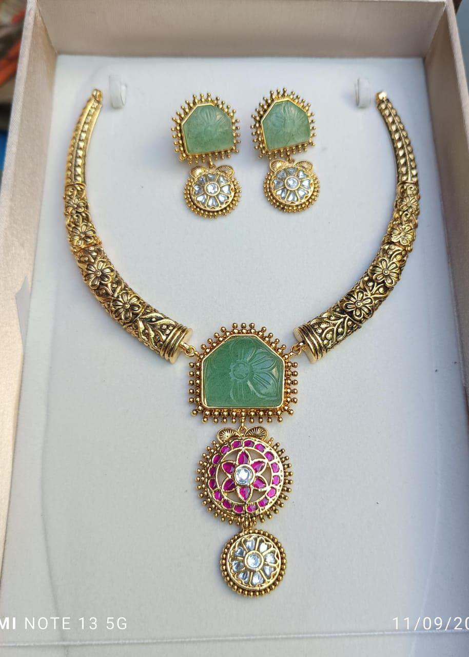 Latest Premium Matte Cz stone Pendant Necklace Set With Kanti And Earrings