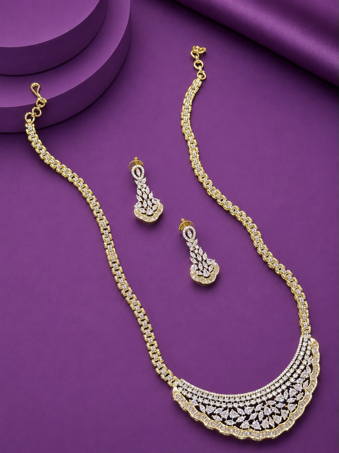 New Design Premium White StoneNecklace Set with Earrings- 1 set