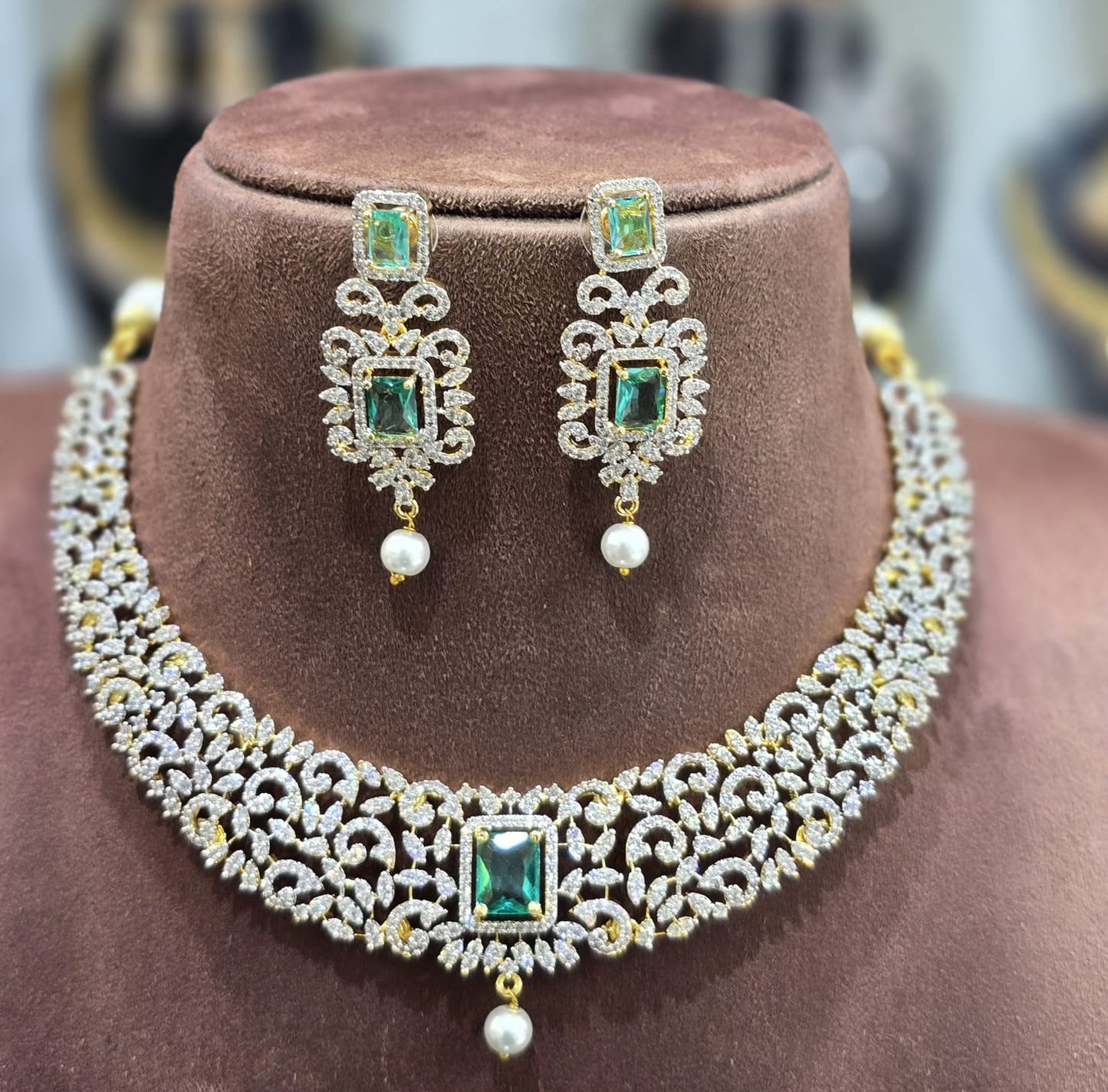 Stylish and Trendy Cz Stone GJ Polish Necklace Set With Earrings