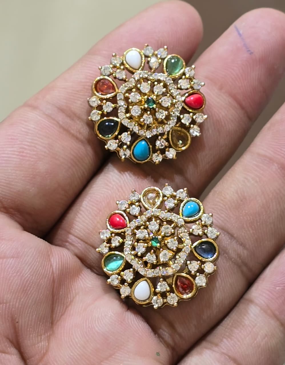 Premium Antique Finish American Diamond Stone Stud Earrings - Multicolor